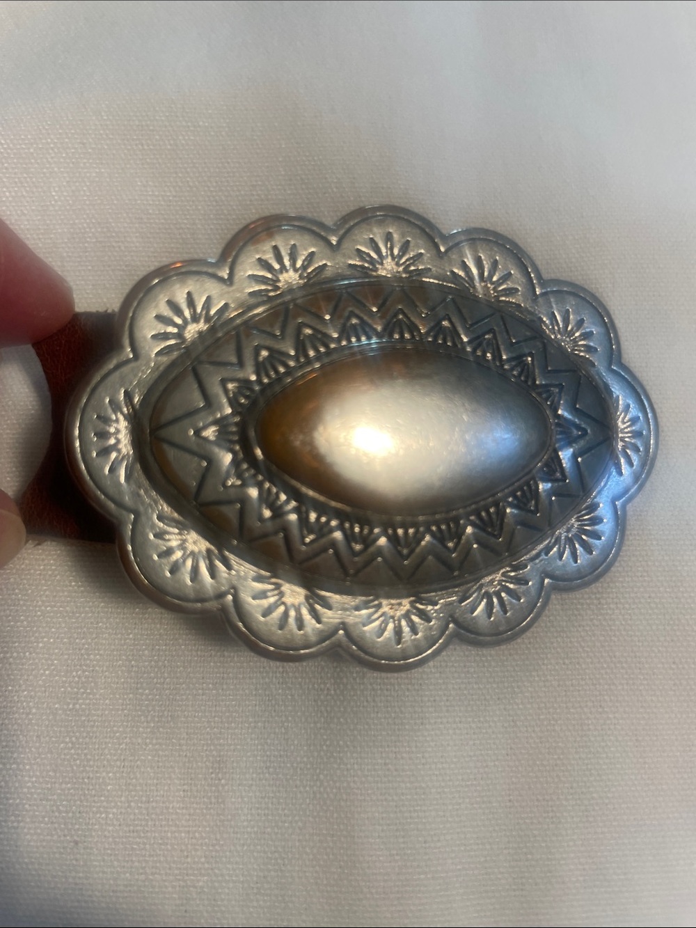VINTAGE Concho Silver-Tone Scalloped  Belt Buckle 2 3/8” X 1 6/8” Used